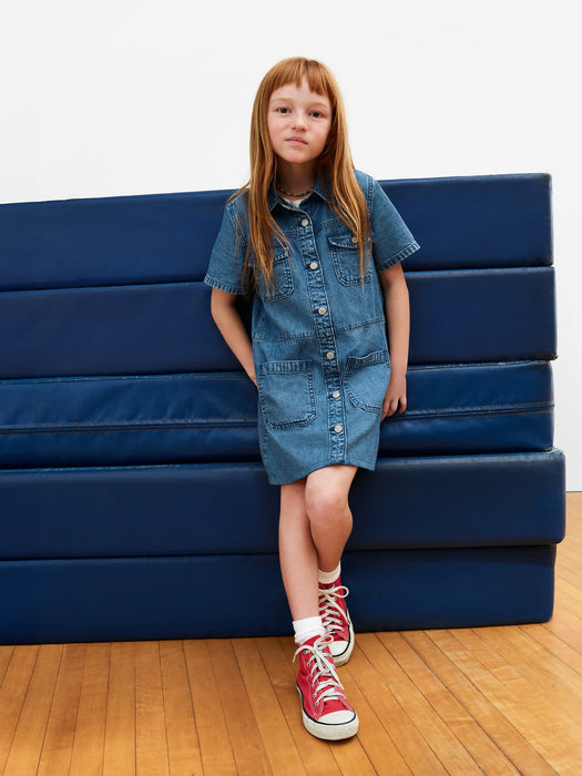 Kids Cargo Denim Shirtdress