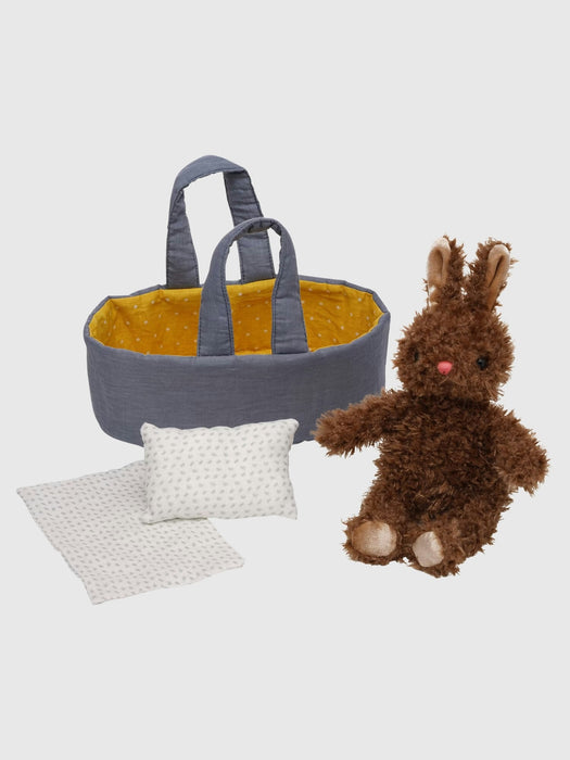 Moppettes Beau Bunny Stuffed Animal Bassinet and Pillow