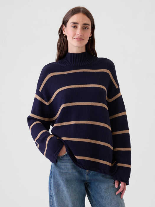 Oversized Split-Hem Mockneck Sweater