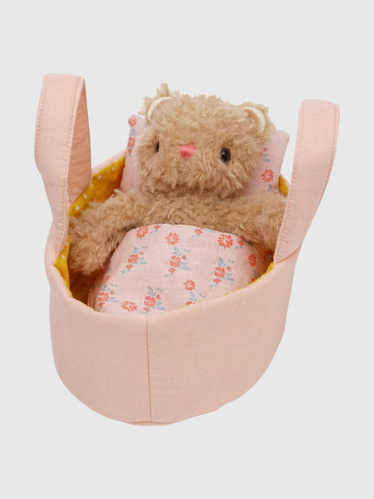 Moppettes Bea Bear Stuffed Animal with Bassinet and Blanket Pillow