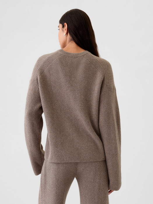 CashSoft Shaker-Stitch Crewneck Sweater