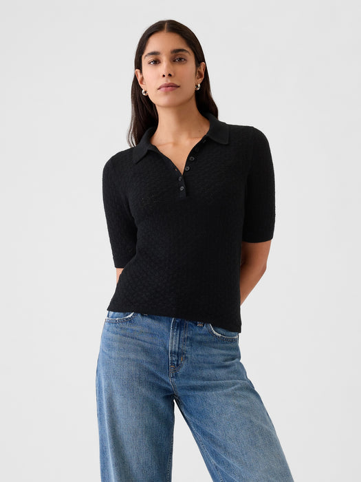 Pointelle Polo Sweater