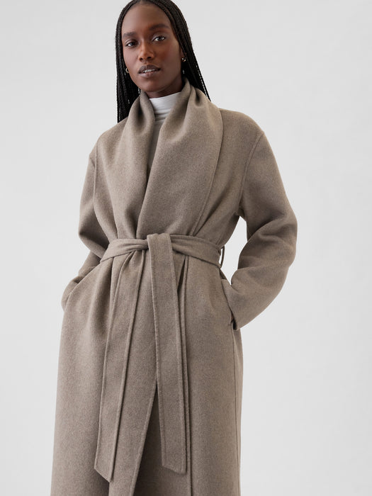 Belted Double-Faced Wool Scarf Coat