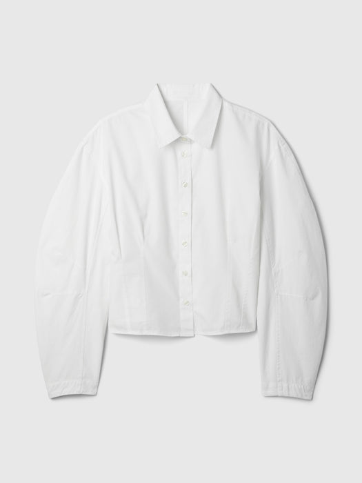 Organic Cotton Poplin Barrel Sleeve Cropped Shirt