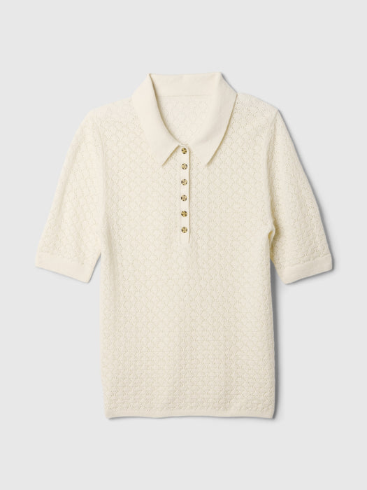 Pointelle Polo Sweater