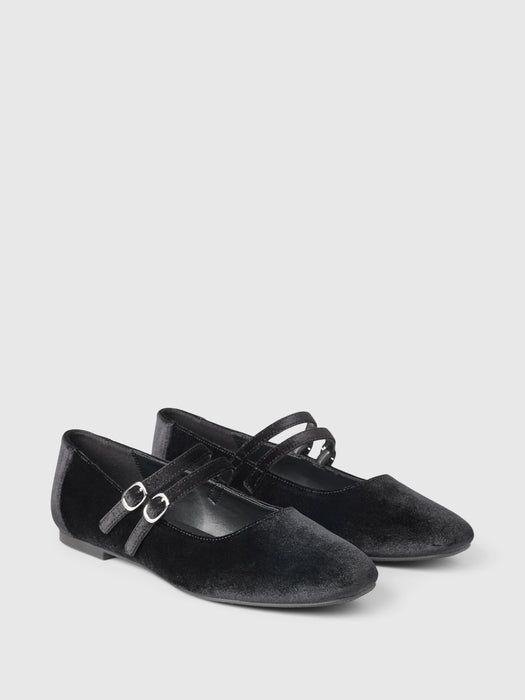 Velvet Double-Strap Mary Jane Flats