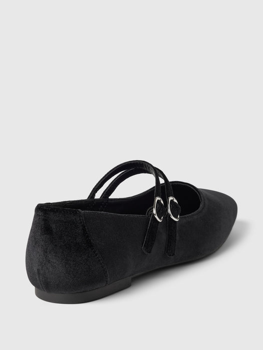 Velvet Double-Strap Mary Jane Flats