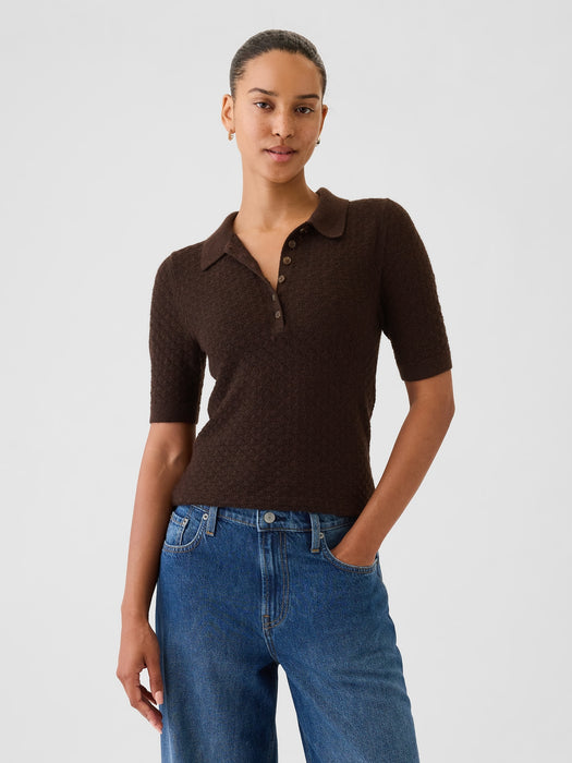 Pointelle Polo Sweater