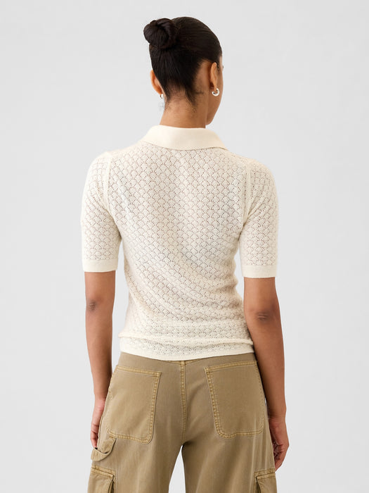 Pointelle Polo Sweater