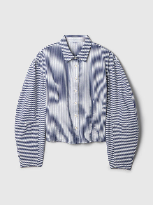 Organic Cotton Poplin Barrel Sleeve Cropped Shirt