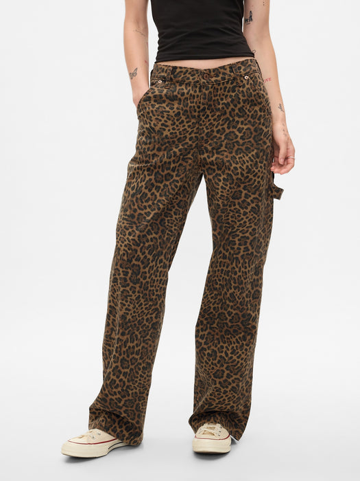 Mid Rise &#39;90s Loose Cheetah Cargo Jeans