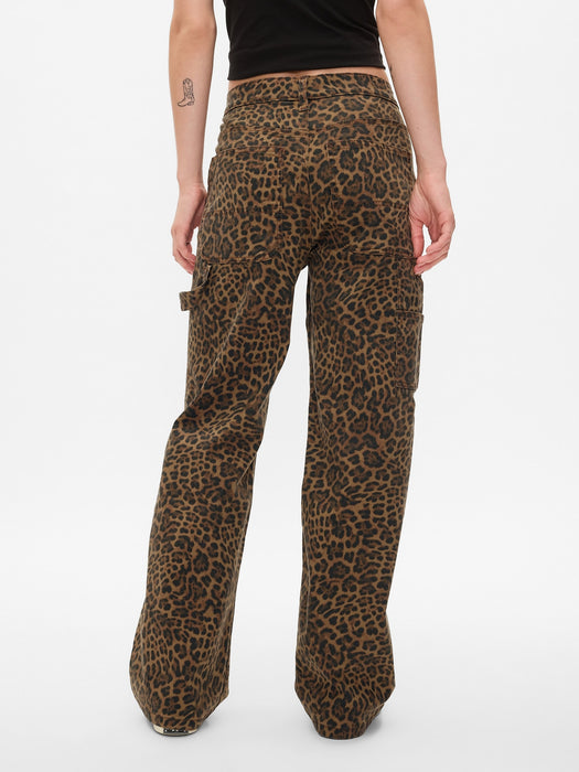 Mid Rise &#39;90s Loose Cheetah Cargo Jeans