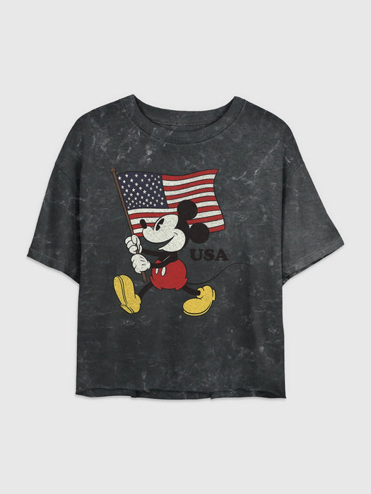 Mickey Mouse American Flag Graphic Boxy Cropped Tee