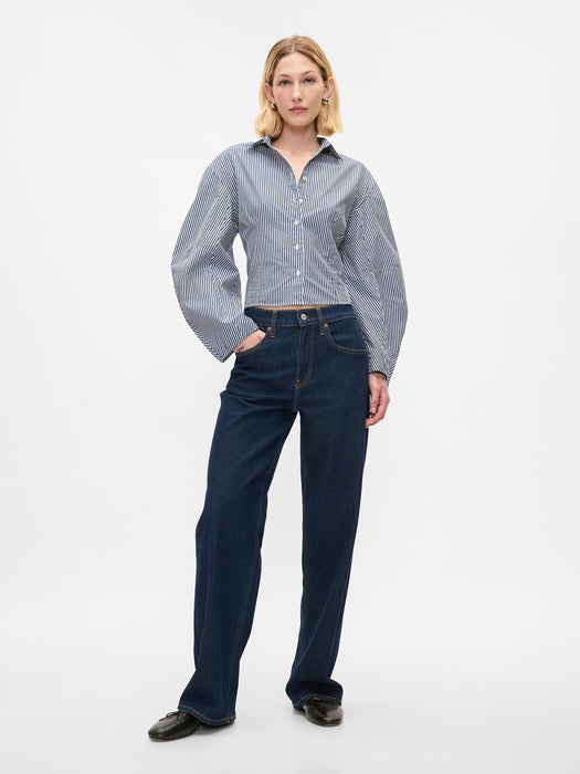 Organic Cotton Poplin Barrel Sleeve Cropped Shirt