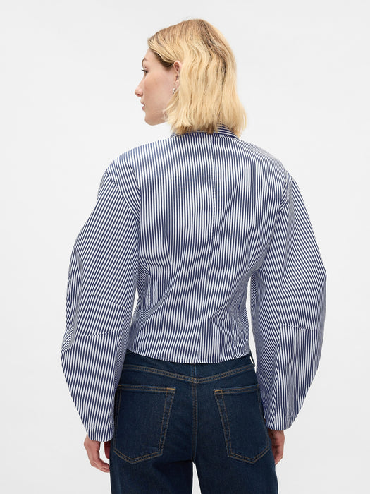 Organic Cotton Poplin Barrel Sleeve Cropped Shirt