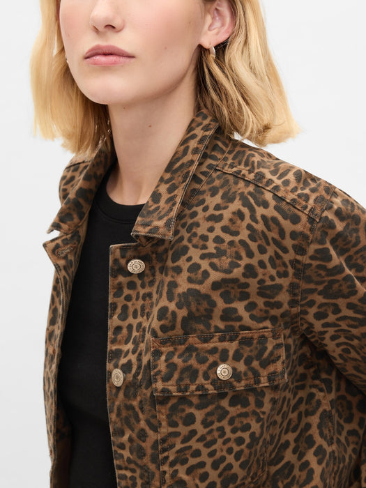 Leopard Denim Chore Jacket