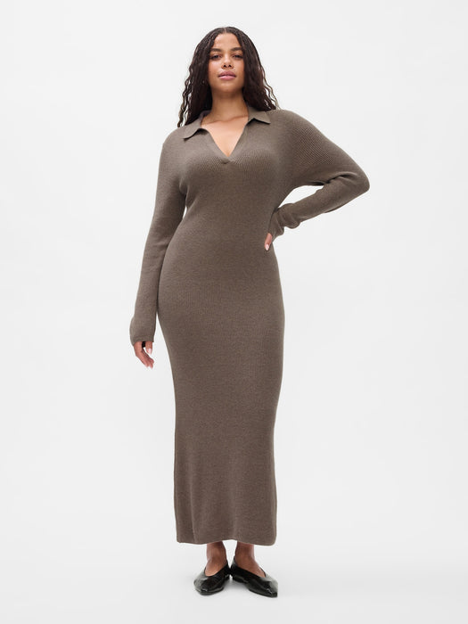 CashSoft Rib Midi Polo Sweater Dress