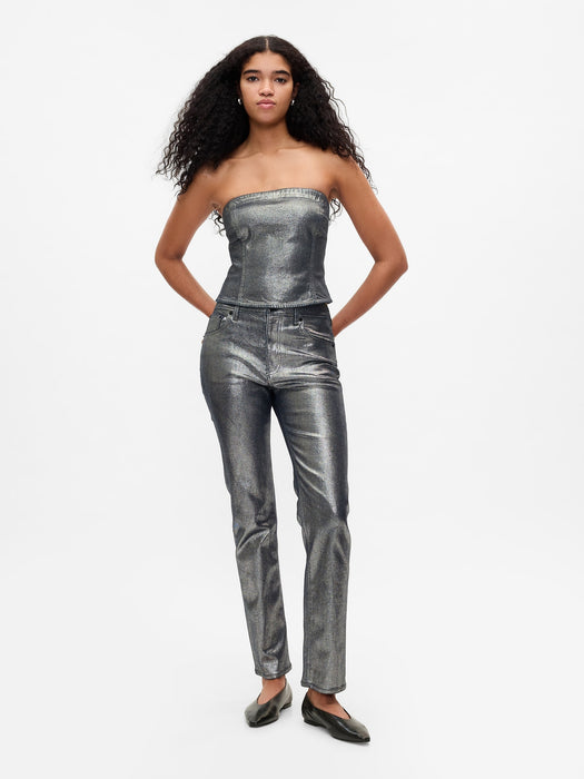 High Rise Metallic &#39;90s Straight Jeans