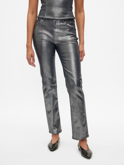 High Rise Metallic &#39;90s Straight Jeans