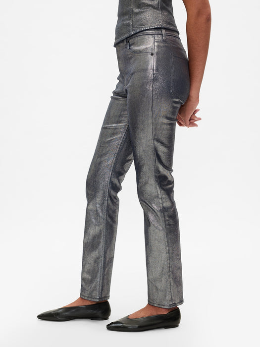 High Rise Metallic &#39;90s Straight Jeans