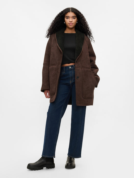 Vegan Suede Shawl Collar Coat