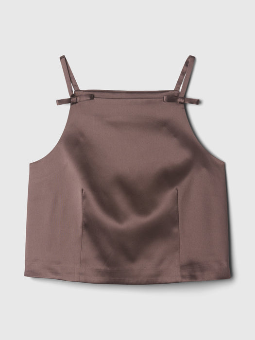 Satin Square-Neck Bow Top