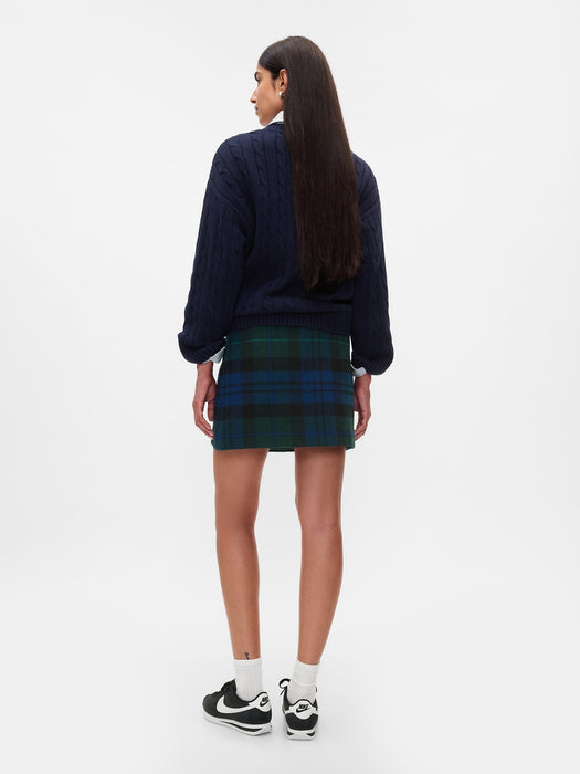 Plaid Wrap Mini Skirt