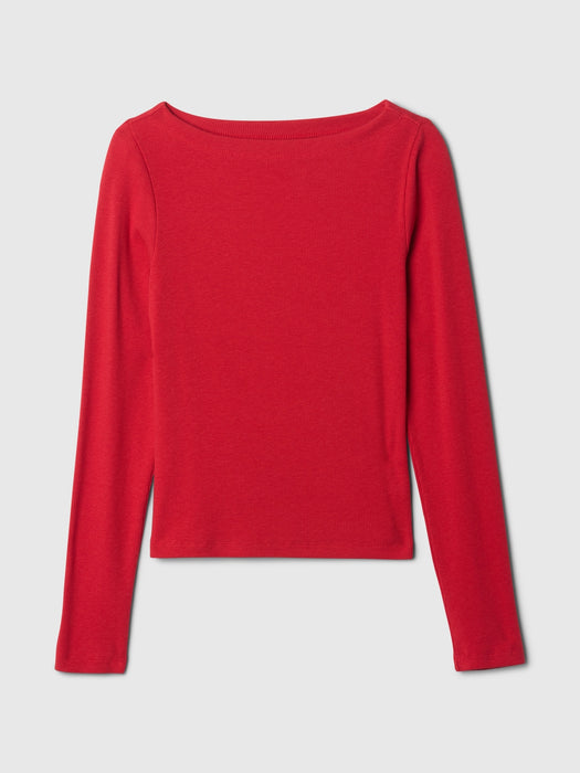 Modern Rib Cropped Boatneck T-Shirt