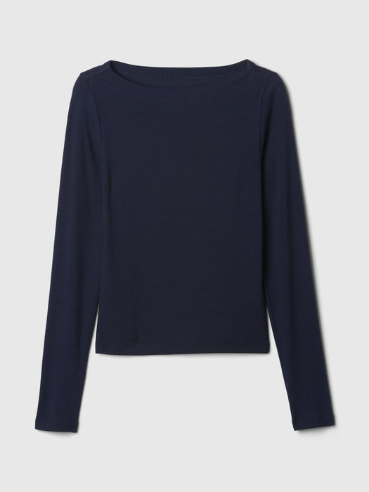 Modern Rib Cropped Boatneck T-Shirt