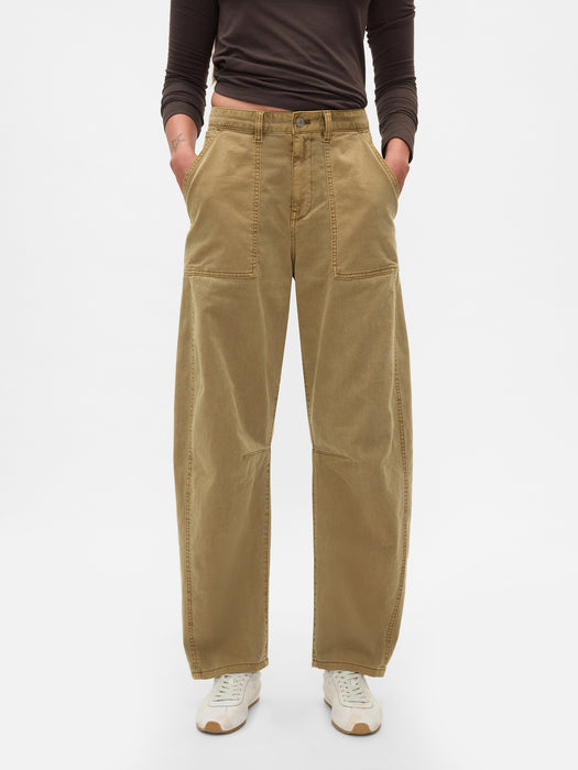 Mid Rise Twill Barrel Pants