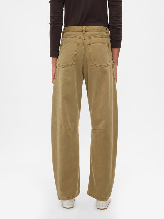 Mid Rise Twill Barrel Pants