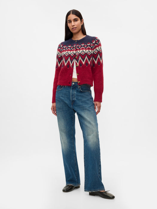 Brushed Fair Isle Cropped Cardigan