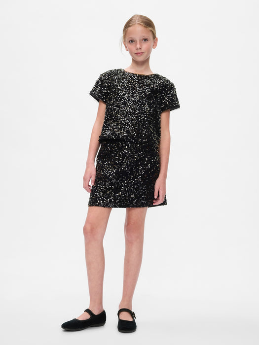 Kids Sequin Velvet Mini Skirt