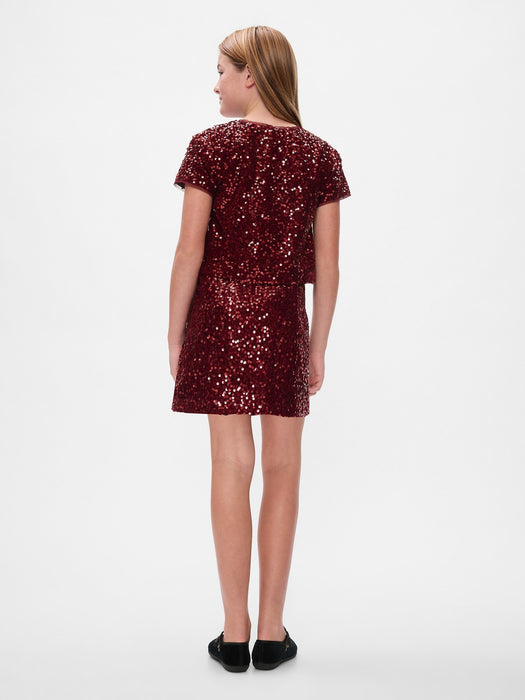 Kids Sequin Velvet Mini Skirt