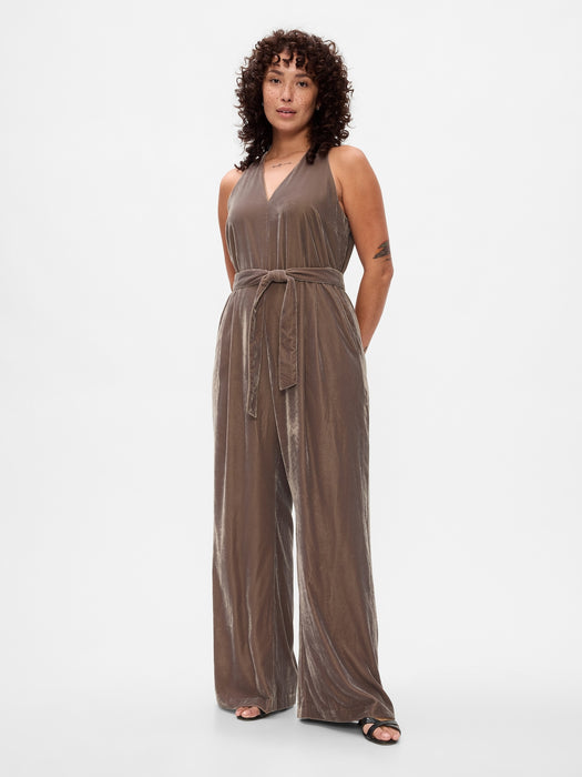 Recycled Velvet V-Neck Jumpsuit