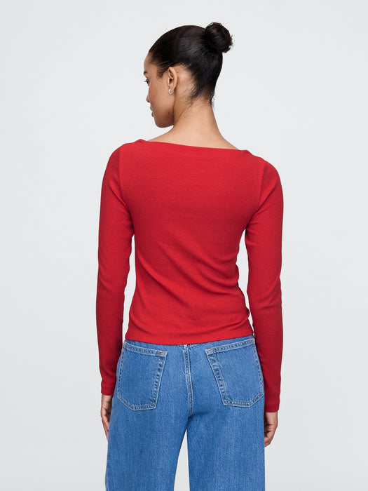 Modern Rib Cropped Boatneck T-Shirt