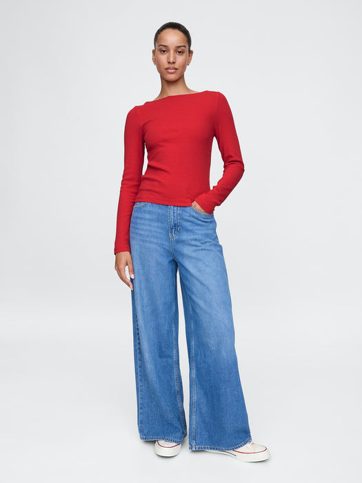 Modern Rib Cropped Boatneck T-Shirt