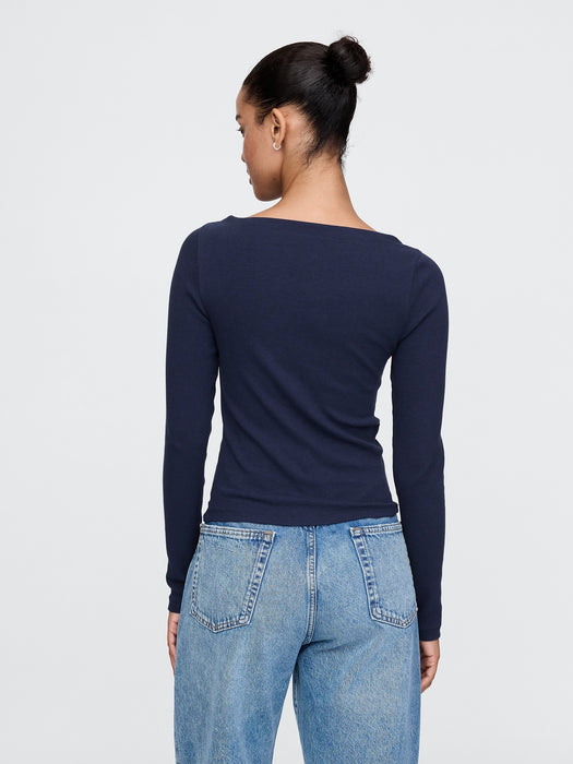 Modern Rib Cropped Boatneck T-Shirt