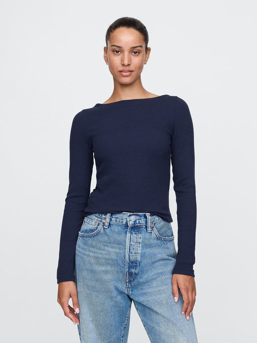 Modern Rib Cropped Boatneck T-Shirt