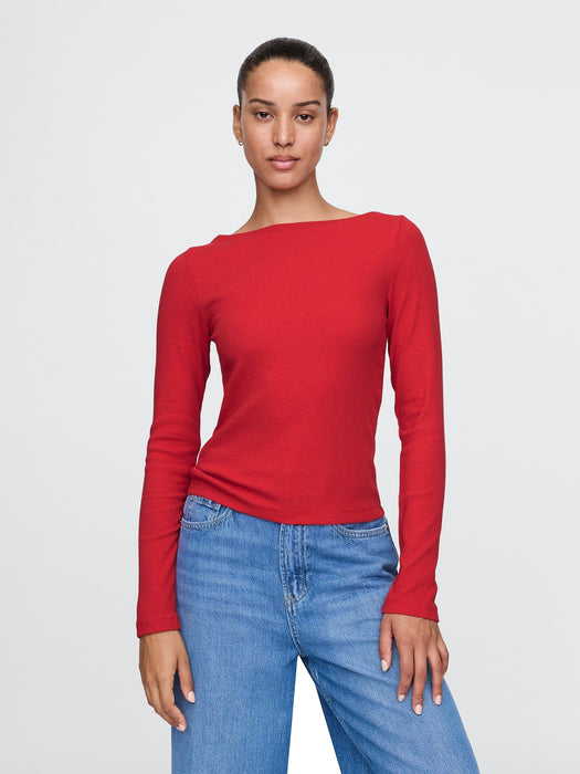 Modern Rib Cropped Boatneck T-Shirt