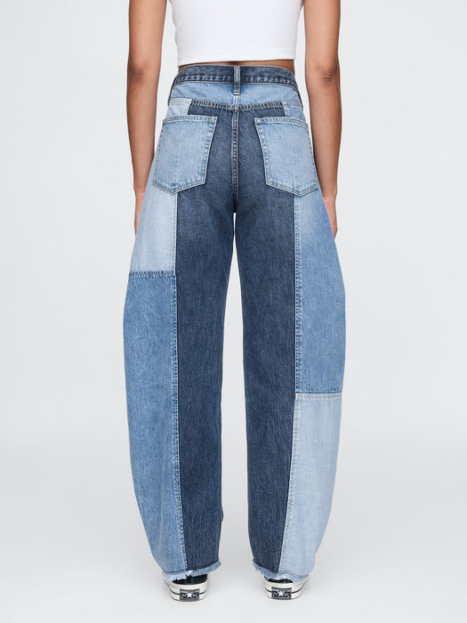 High Rise Patchwork Barrel Jeans