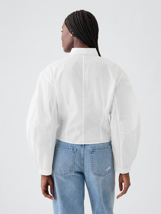 Organic Cotton Poplin Barrel Sleeve Cropped Shirt