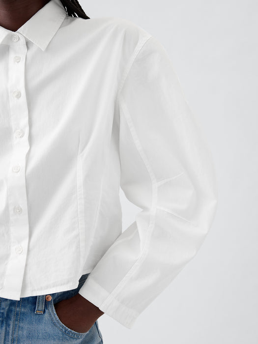 Organic Cotton Poplin Barrel Sleeve Cropped Shirt