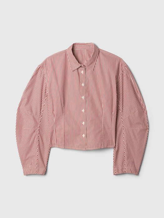 Organic Cotton Poplin Barrel-Sleeve Cropped Shirt