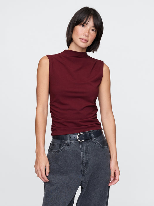 Modern Funnel-Neck Ruched Tank Top