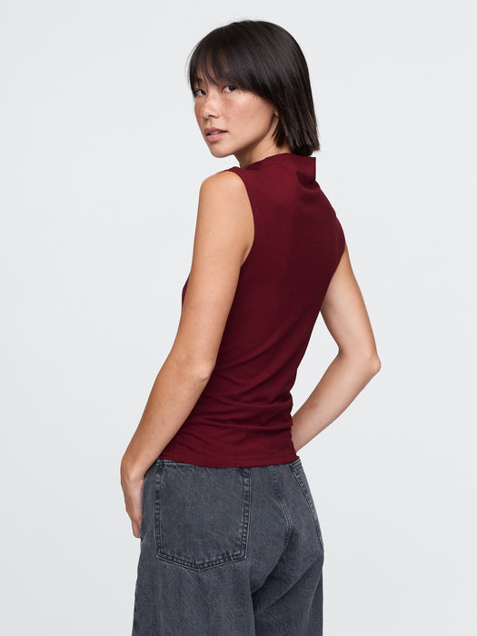 Modern Funnel-Neck Ruched Tank Top