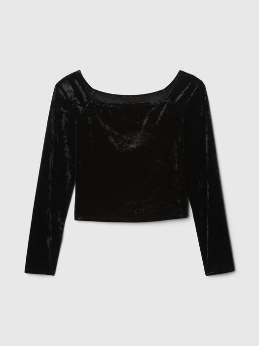 Cropped Velvet Off-Shoulder Top