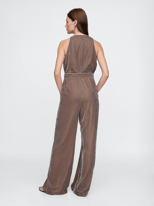 Recycled Velvet V-Neck Jumpsuit