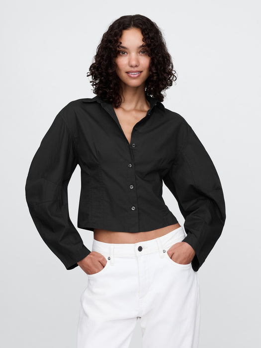 Organic Cotton Barrel Sleeve Cropped Shirt