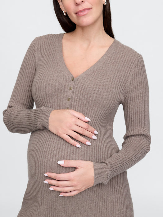 Maternity CashSoft Rib Henley Midi Sweater Dress